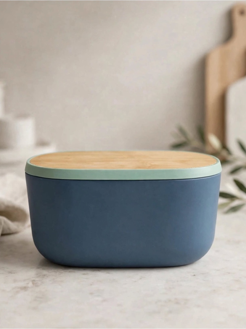 BergHOFF Blue and Mint Bread Box with Bamboo Cutting Board Lid